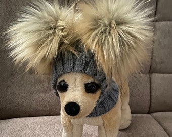 Haustier Kleidung Bekleidung Wintermütze mit Pelz Pom Poms Strickmütze für Kleine Hunde Schönes Geschenk