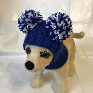 Pet Clothes Winter Snow Hat Pullover Hoodie Hat with Big Pom Poms for Small Dog Hand Knitted Nice Gift Blue