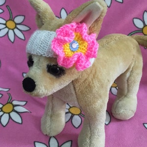 Hand-Knit Small Dog Headband: band with Flower, XS,S,XXS, Nice Gift