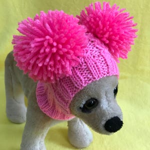 Hand-Knit Dog Hat with Pom Poms: Winter Pet Apparel