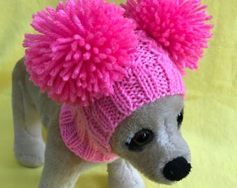 Pet Clothes Apparel Winter Snow Hat Pullover Hoodie Hat with Big Pom Poms  for Small Dog Hand Knitted Nice Gift