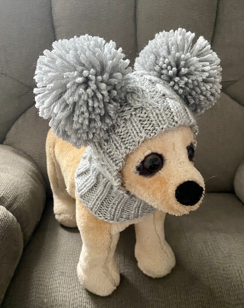Pet Clothes Apparel Winter Snow Hat Pullover Hoodie Hat with Big Pom Poms for Small Dog Hand Knitted Nice Gift image 2