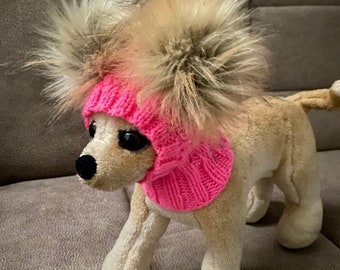 Haustier Kleidung Bekleidung Wintermütze mit Pelz Pom Poms Strickmütze für Kleine Hunde Schönes Geschenk