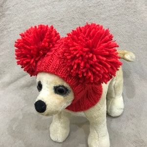 Pet Clothes Winter Snow Hat Pullover Hoodie Hat with Big Pom Poms for Small Dog Hand Knitted Nice Gift Red