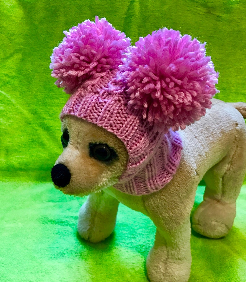 Pet Clothes Winter Snow Hat Pullover Hoodie Hat with Big Pom Poms for Small Dog Hand Knitted Nice Gift Pink