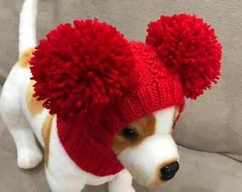 Hand-Knit Dog Hat with Pom Poms: Winter Pet Apparel , Nice Gift