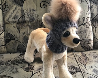 Pet Clothes Apparel Winter Hat with Fur Pom Pom Knit Hat  for Small Dogs Nice Gift