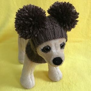 Pet Clothes Winter Snow Hat Pullover Hoodie Hat with Big Pom Poms for Small Dog Hand Knitted Nice Gift Brown