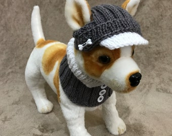 Pet Clothes Knt Visor Hat  Bill Hat and Scarf Collar for Small Dog Hand Knitted XS ; S Size Nice Gift