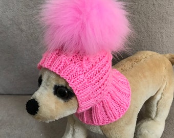 Pet Clothes Apparel Winter Hat with Fur Pom Pom Knit Hat  for Small Dogs Nice Gift
