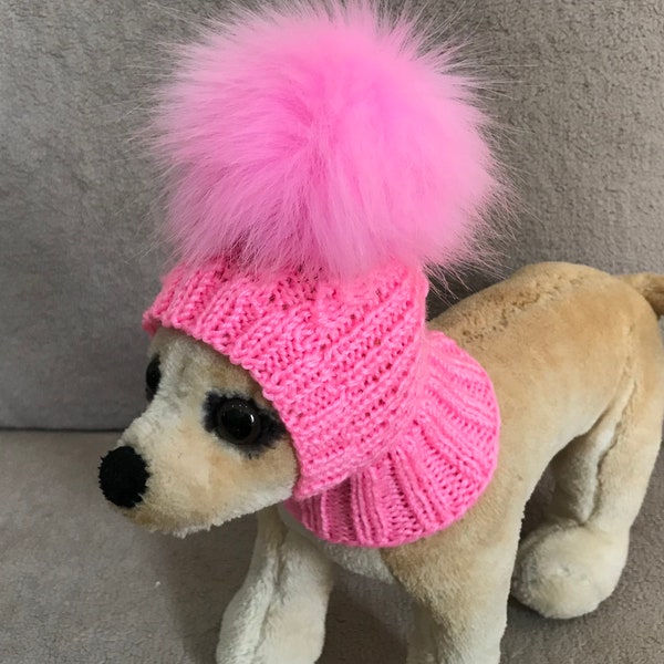 Pet Clothes Apparel Winter Hat with Fur Pom Pom Knit Hat  for Small Dogs Nice Gift