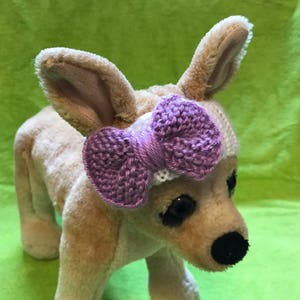 Hand-Knit Small Dog Headband: Visor with Bow, XS,S,XXS Sizes