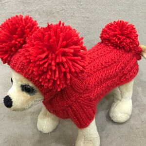 Pet Clothes Outfit Knit Sweater/ Dress with Big Pom Pom for Small Dogs Hand Knitted