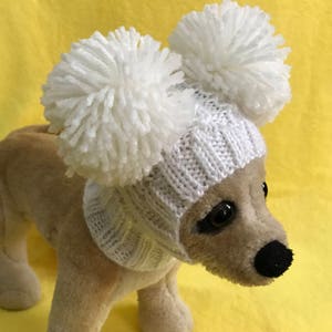 Pet Clothes Winter Snow Hat Pullover Hoodie Hat with Big Pom Poms for Small Dog Hand Knitted Nice Gift White