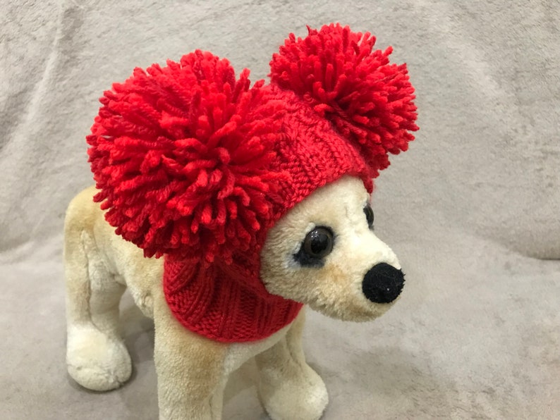 Pet Clothes Apparel Winter Snow Hat Pullover Hoodie Hat with Big Pom Poms for Small Dog Hand Knitted Nice Gift image 8