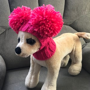 Pet Clothes Winter Snow Hat Pullover Hoodie Hat with Big Pom Poms for Small Dog Hand Knitted Nice Gift Hot Pink