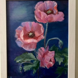 Original Oil Painting: Pink Poppies Floral Art (11x14 in)