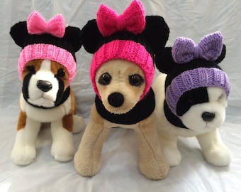 Pet Clothes Apparel Outfit Crochet Minnie Mouse Hoody Snow-Hat  for Small Dog Hand Knitted XS Size Nice Gift
