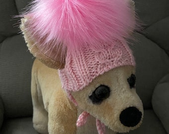 Pet Clothes Apparel Winter Hat with Fur Pom Pom Knit Hat  for Small Dogs Nice Gift