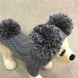 Pet Clothes Outfit Knit Sweater/Dress with Big Pom Pom for Small Dogs Hand Knitted