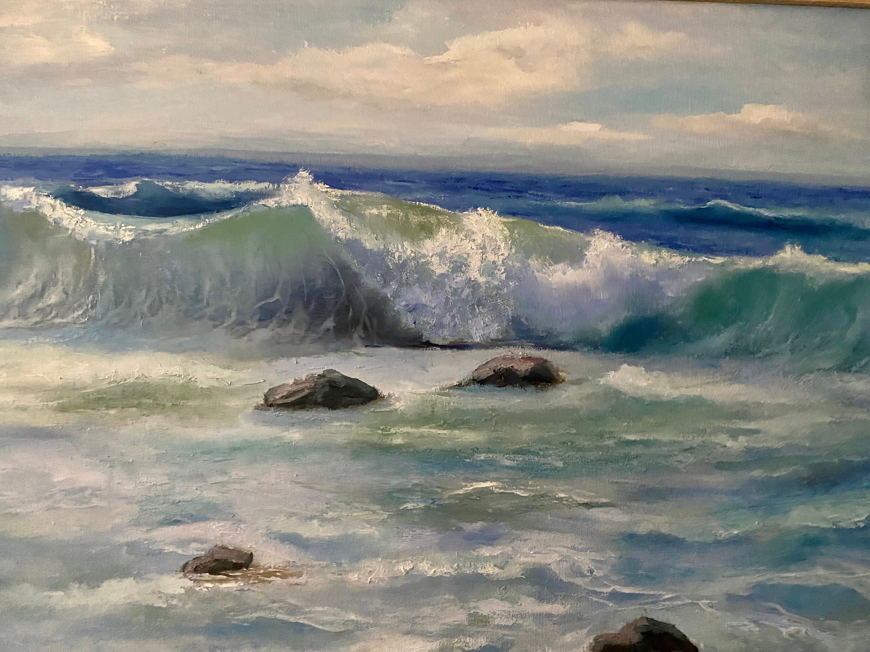 キャンバスに描かれたオリジナルの海景油絵（18 x 24インチ