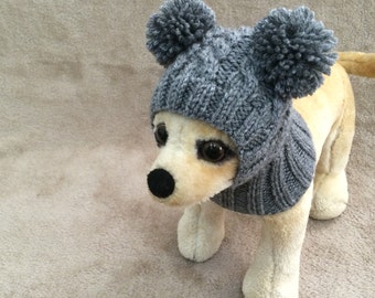 Hand-Knitted Small Dog Hat: Winter Outfit with PomPoms