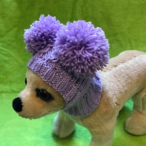 Pet Clothes Winter Snow Hat Pullover Hoodie Hat with Big Pom Poms for Small Dog Hand Knitted Nice Gift Lavender