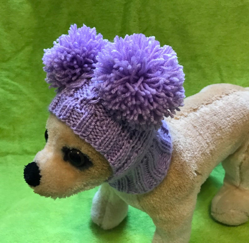 Pet Clothes Winter Snow Hat Pullover Hoodie Hat with Big Pom Poms for Small Dog Hand Knitted Nice Gift Lavender