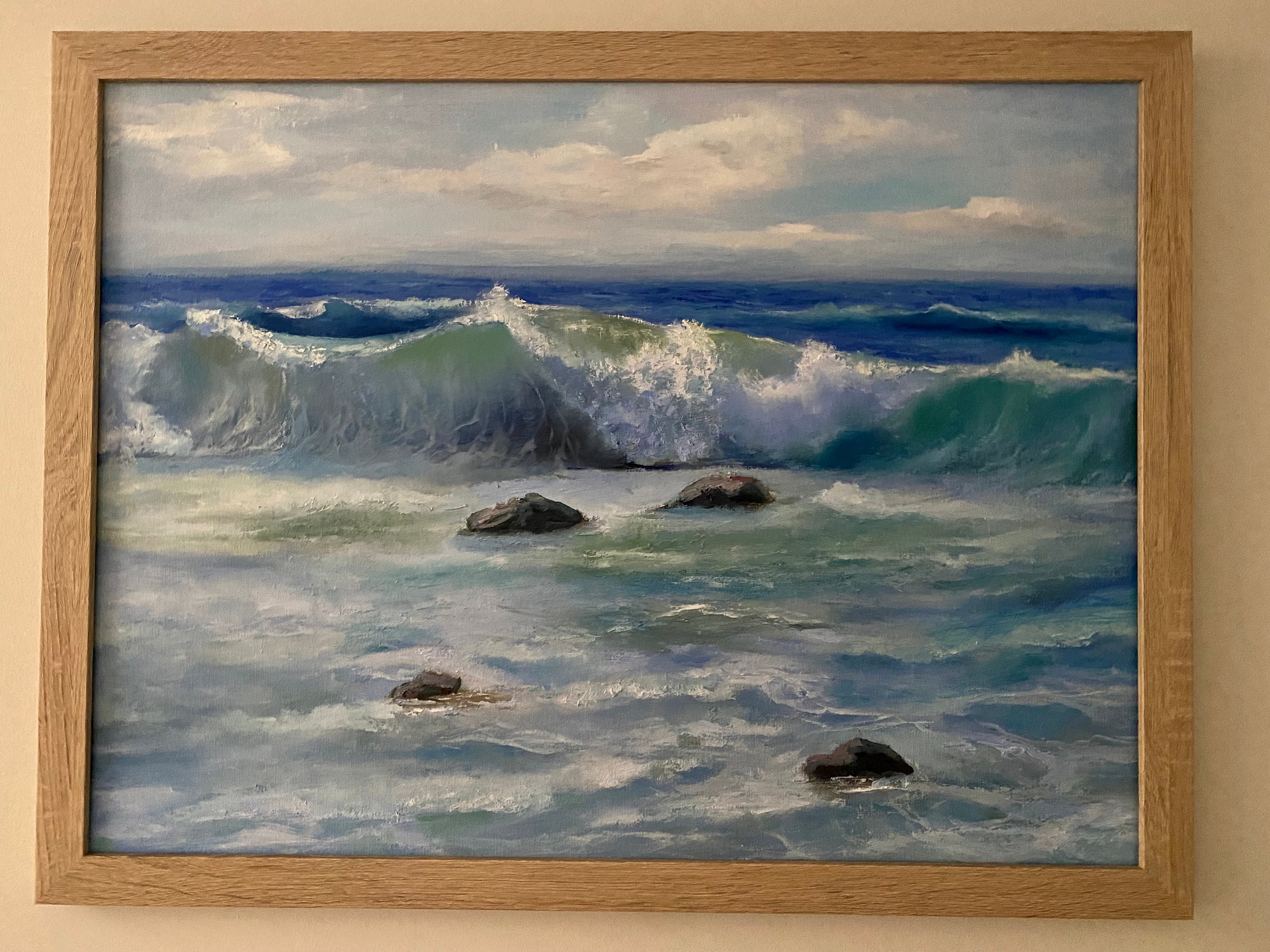 絵画、キャンバスに油絵、海 キャンバスに描かれたオリジナルの海景油絵（18 x 24インチ