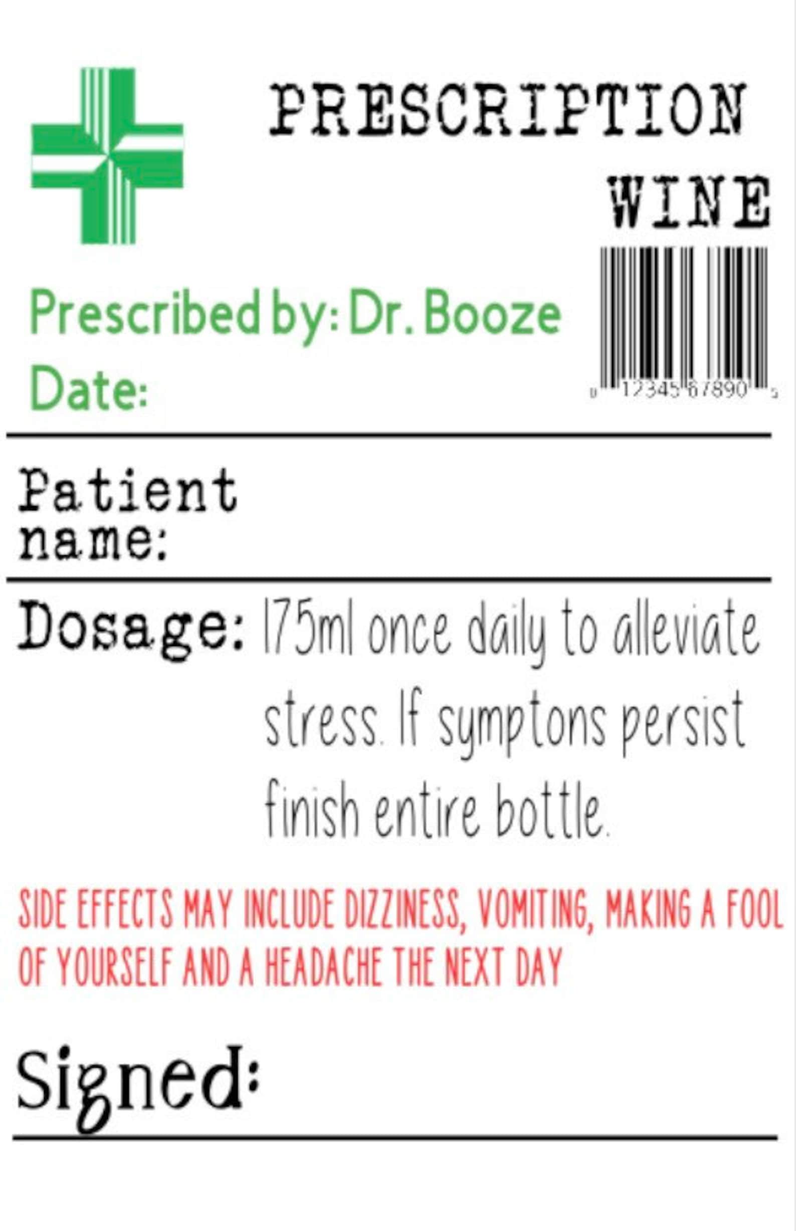 Wine Prescription Label Etsy UK