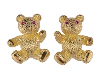 18K Yellow Gold Satin center open Teddy Bear Screwback Earrings