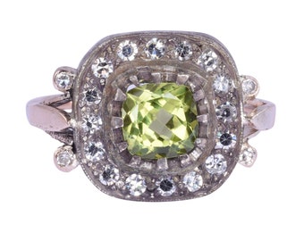 Peridot Diamond 14K & Sterling Silver Ring