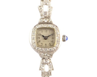 Waltham Platinum and White Gold Diamond Wrist Watch