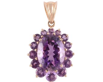 Oval Amethyst Pendant with Amethyst Surround