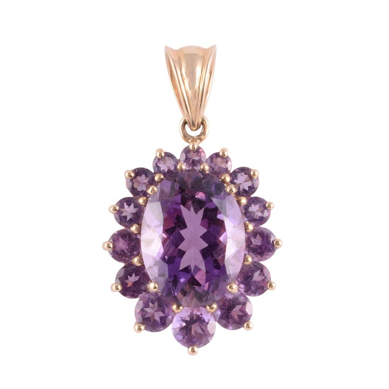 Oval Amethyst Pendant with Amethyst Surround image 1