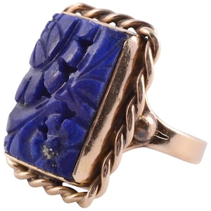 Carved Lapis 14KY Ring
