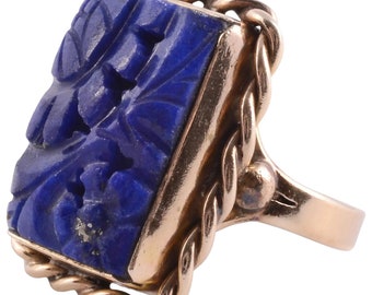 Carved Lapis 14KY Ring