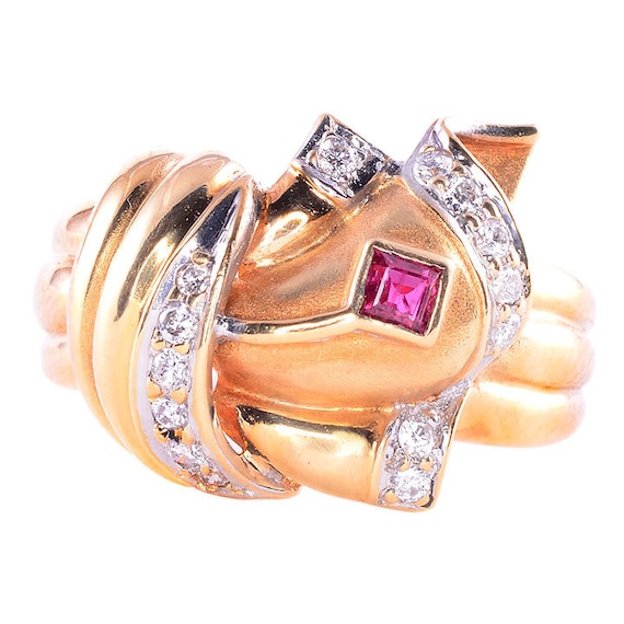Retro Ruby and Diamond Ring - Vintage Ruby Ring -