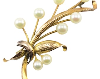 Floral Design Cultured Pearl Pin