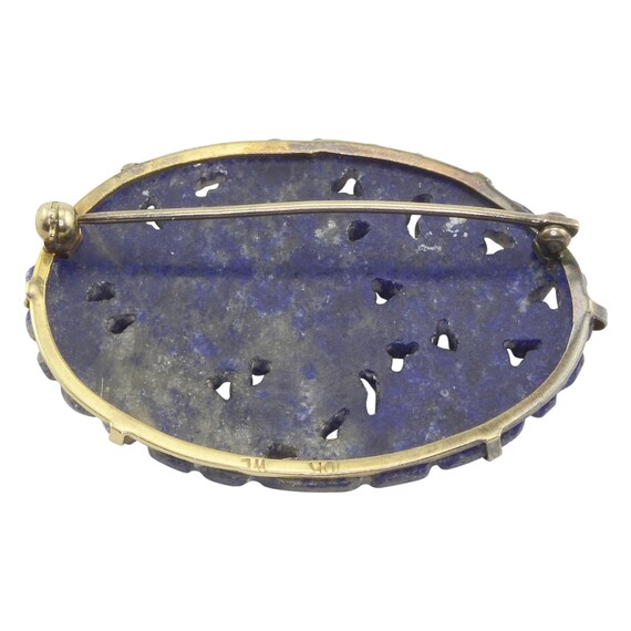 Floral Carved Lapis Pin - Vintage Lapis Brooch - image 3