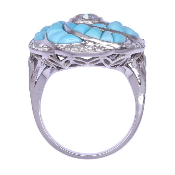 Custom Diamond & Turquoise Platinum Ring - image 4