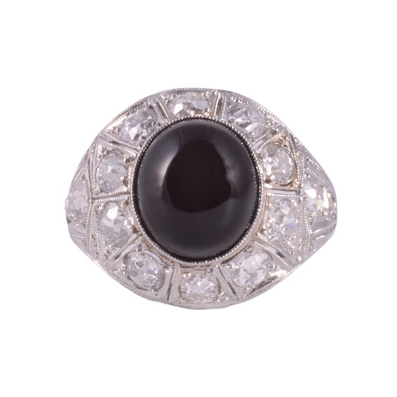 Art Deco Onyx & Diamond Platinum Ring - image 1