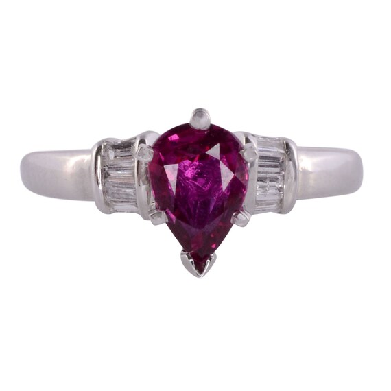 Pear Ruby Diamond Platinum Ring - image 1