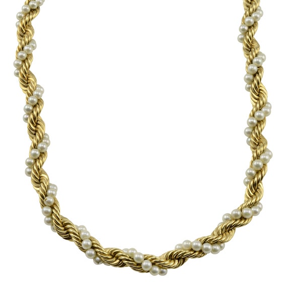 14K Gold & Seed Pearl Twisted Necklace 15 inch Gem