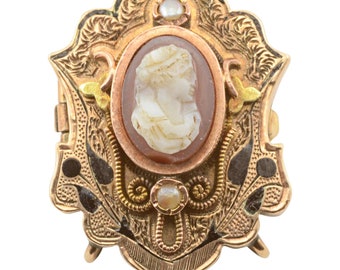 Carnelian Cameo and Seed Pearl Pin Or Pendant