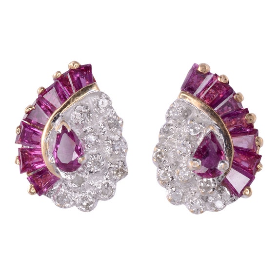 Ruby Diamond Teardrop Earrings - image 1
