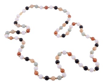 Multi Colored Nephrite, Serpentine & Quartz Beaded 37" Necklace