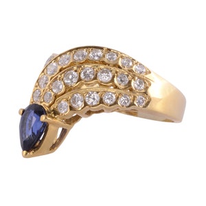 Pear Sapphire Diamond 18K Ring Size 7.75 image 2