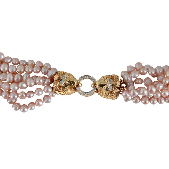 Pearl Necklace With Yellow Gold Lion Head Clasps - image 2