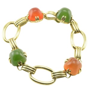 14K Nephrite Carnelian Stone Link Bracelet